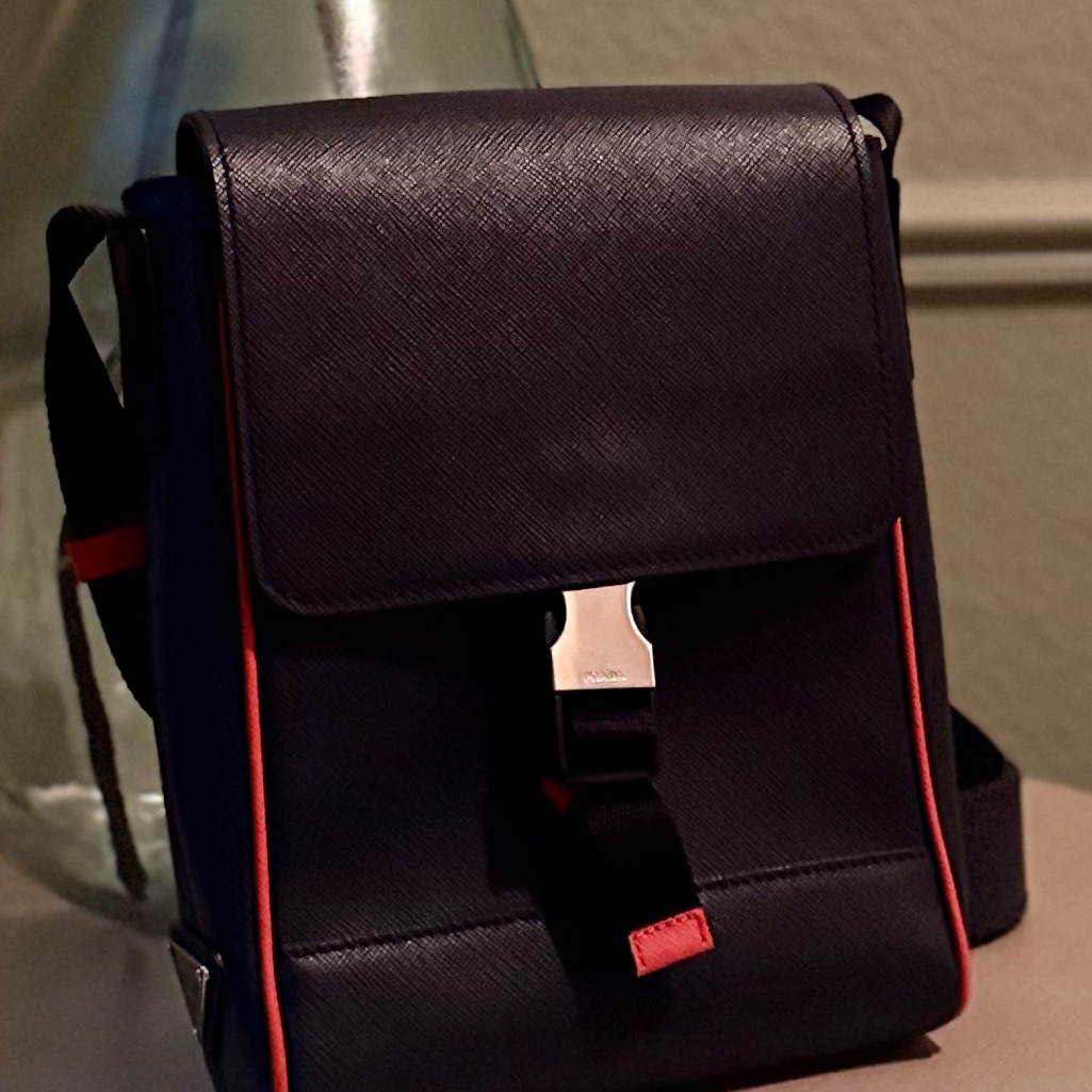Prada Saffiano Travel Card Holder In Baltic And Aran